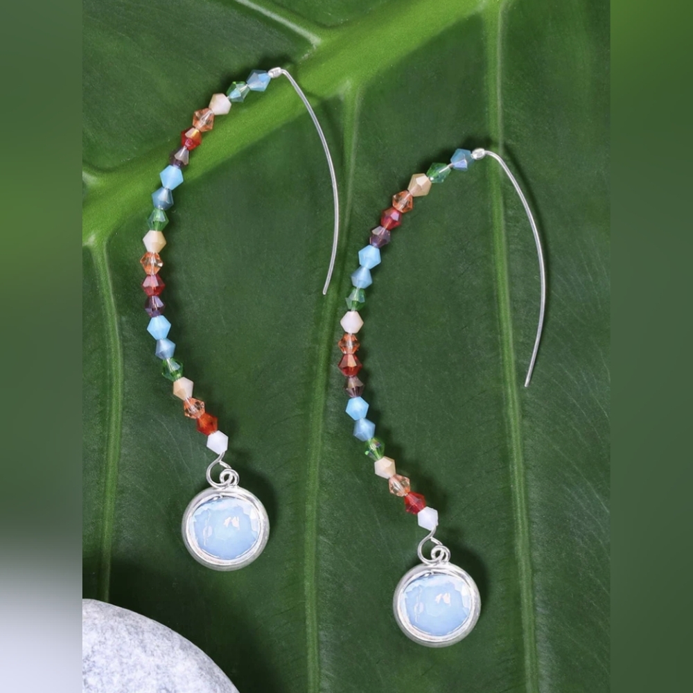 MOONSTONE CRYSTAL WITH AUSTRIAN CRYSTAL DANGLE EARRINGS